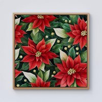 Warren Reed - Designer Poinsetta Watercolour Framed Canvas in Light Brown | Size: W16" x H16"