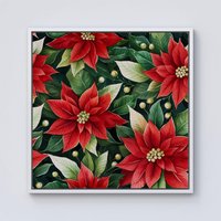 Warren Reed - Designer Poinsetta Watercolour Framed Canvas in Off-White | Size: w40 inch x h40 inch