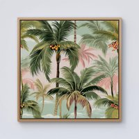 Warren Reed - Designer Palm Trees Pattern Framed Canvas in Light Brown | Size: W16" x H16"