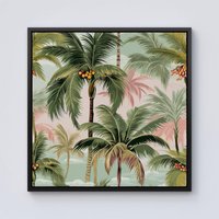 Warren Reed - Designer Palm Trees Pattern Framed Canvas in Black | Size: w40 inch x h40 inch