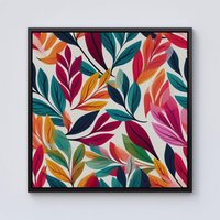 Warren Reed - Designer Bright Leaves Pattern Framed Canvas in Black | Size: W30" x H30"