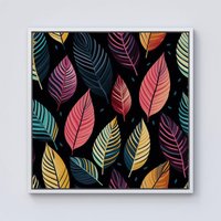 Warren Reed - Designer Colourful Leaves Pattern Framed Canvas in Off-White | Size: W16" x H16"