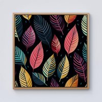 Warren Reed - Designer Colourful Leaves Pattern Framed Canvas in Light Brown | Size: W30" x H30"