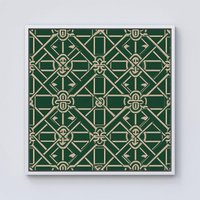Warren Reed - Designer Green Lattice Design Framed Canvas in Off-White | Size: W16" x H16"