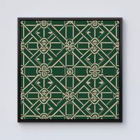 Warren Reed - Designer Green Lattice Design Framed Canvas in Black | Size: W16" x H16"