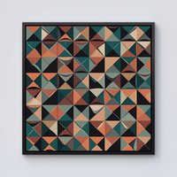 Warren Reed - Designer Geometric Print Pattern Framed Canvas in Black | Size: w10 inch x h10 inch