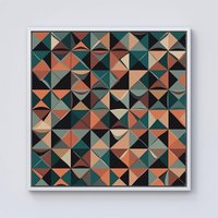 Warren Reed - Designer Geometric Print Pattern Framed Canvas in Off-White | Size: W16" x H16"
