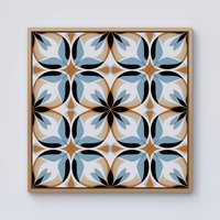 Warren Reed - Designer White Brown & Blue Geometric Pattern Framed Canvas in Light Brown | Size: w10 inch x h10 inch