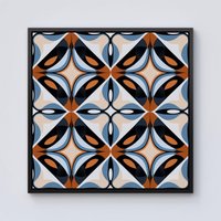 Warren Reed - Designer Brown & Blue Geometric Pattern Framed Canvas in Black | Size: W30" x H30"