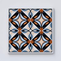 Warren Reed - Designer Brown & Blue Geometric Pattern Framed Canvas in Off-White | Size: w40 inch x h40 inch