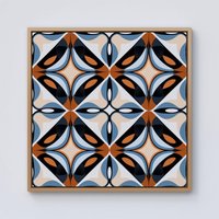 Warren Reed - Designer Brown & Blue Geometric Pattern Framed Canvas in Light Brown | Size: w40 inch x h40 inch