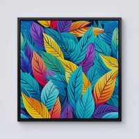 Warren Reed - Designer Bright Colourful Leaves Framed Canvas in Black | Size: w10 inch x h10 inch