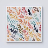 Warren Reed - Designer Colouful Sping Leaves Framed Canvas in Off-White | Size: W16" x H16"