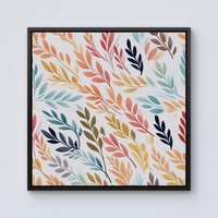 Warren Reed - Designer Colouful Sping Leaves Framed Canvas in Black | Size: W16" x H16"