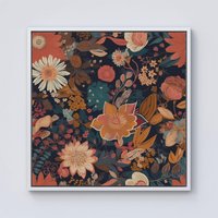 Warren Reed - Designer Boho Chic Flower Framed Canvas in Off-White | Size: w10 inch x h10 inch
