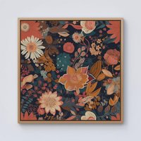 Warren Reed - Designer Boho Chic Flower Framed Canvas in Light Brown | Size: W30" x H30"