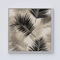 Warren Reed - Designer Black & White Tropical Palm Leaves Framed Canvas in Off-White | Size: w10 inch x h10 inch