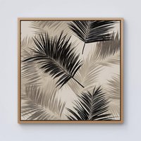 Warren Reed - Designer Black & White Tropical Palm Leaves Framed Canvas in Light Brown | Size: w10 inch x h10 inch