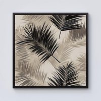 Warren Reed - Designer Black & White Tropical Palm Leaves Framed Canvas | Size: W16" x H16"