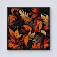 Warren Reed - Designer Autumn Leaves Design Framed Canvas in Black | Size: W16" x H16"
