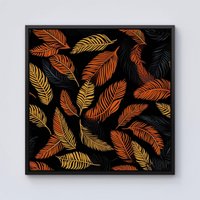 Warren Reed - Designer Orange Feather Leaves Framed Canvas in Black | Size: W30" x H30"