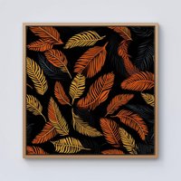 Warren Reed - Designer Orange Feather Leaves Framed Canvas in Light Brown | Size: w40 inch x h40 inch