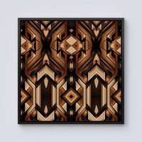 Warren Reed - Designer Black & Brown Intricate Pattern Framed Canvas | Size: w10 inch x h10 inch