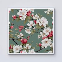 Warren Reed - Designer Pink & White Blossom Framed Canvas in Off-White | Size: w10 inch x h10 inch