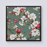 Warren Reed - Designer Pink & White Blossom Framed Canvas in Black | Size: W30" x H30"