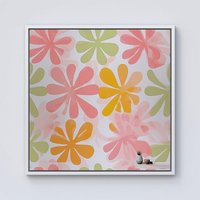 Warren Reed - Designer Yellow & Pink Flowers Framed Canvas in Off-White | Size: w10 inch x h10 inch