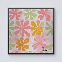Warren Reed - Designer Yellow & Pink Flowers Framed Canvas in Black | Size: w10 inch x h10 inch