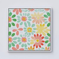 Warren Reed - Designer Green & Yellow Flowers Framed Canvas in Off-White | Size: W30" x H30"
