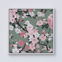 Warren Reed - Designer Pink Floral Abstract Pattern Framed Canvas in Off-White | Size: w10 inch x h10 inch