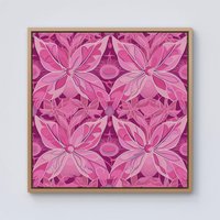 Warren Reed - Designer Pink Abstract Floral Design Framed Canvas in Light Brown | Size: w10 inch x h10 inch