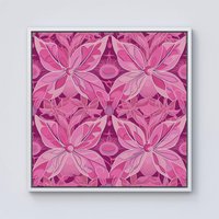 Warren Reed - Designer Pink Abstract Floral Design Framed Canvas in Off-White | Size: W30" x H30"