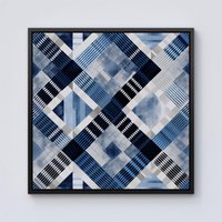 Warren Reed - Designer Checkered Square Black & Blue Framed Canvas | Size: W30" x H30"