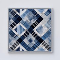 Warren Reed - Designer Checkered Square Black & Blue Framed Canvas in Off-White | Size: w40 inch x h40 inch