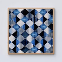 Warren Reed - Designer Square Checkered Pattern Framed Canvas in Light Brown | Size: W16" x H16"