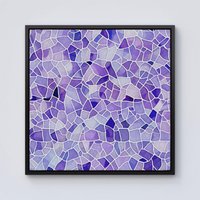 Warren Reed - Designer Purple & White Mosaic Design Framed Canvas in Black | Size: W16" x H16"