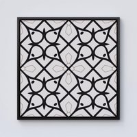 Warren Reed - Designer Arabic Style Pattern Framed Canvas in Black | Size: w40 inch x h40 inch
