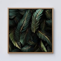 Warren Reed - Designer Green & Gold Leaves Framed Canvas in Light Brown | Size: w40 inch x h40 inch