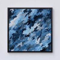 Warren Reed - Designer Blue & Grey Canvas Brushstrokes Framed Canvas in Black | Size: w10 inch x h10 inch