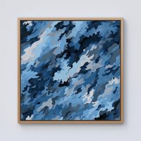 Warren Reed - Designer Blue & Grey Canvas Brushstrokes Framed Canvas in Light Brown | Size: w10 inch x h10 inch