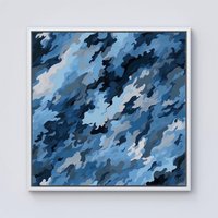 Warren Reed - Designer Blue & Grey Canvas Brushstrokes Framed Canvas in Off-White | Size: w40 inch x h40 inch
