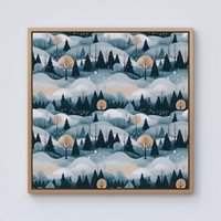 Warren Reed - Designer Dreamy Snowy Christmas Scene Framed Canvas in Light Brown | Size: w10 inch x h10 inch