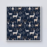 Warren Reed - Designer Reindeer, Whimsical, Illustration Pattern Framed Canvas in Off-White | Size: w10 inch x h10 inch