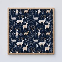 Warren Reed - Designer Reindeer, Whimsical, Illustration Pattern Framed Canvas in Light Brown | Size: w40 inch x h40 inch