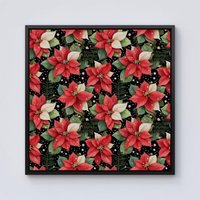 Warren Reed - Designer Poinsettia, Watercolor Style Framed Canvas in Black | Size: W16" x H16"