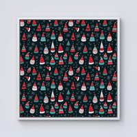 Warren Reed - Designer Hand Drawn Cheerful Santa Hats Framed Canvas in Off-White | Size: W30" x H30"
