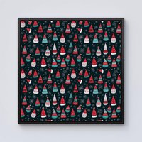 Warren Reed - Designer Hand Drawn Cheerful Santa Hats Framed Canvas in Black | Size: w40 inch x h40 inch